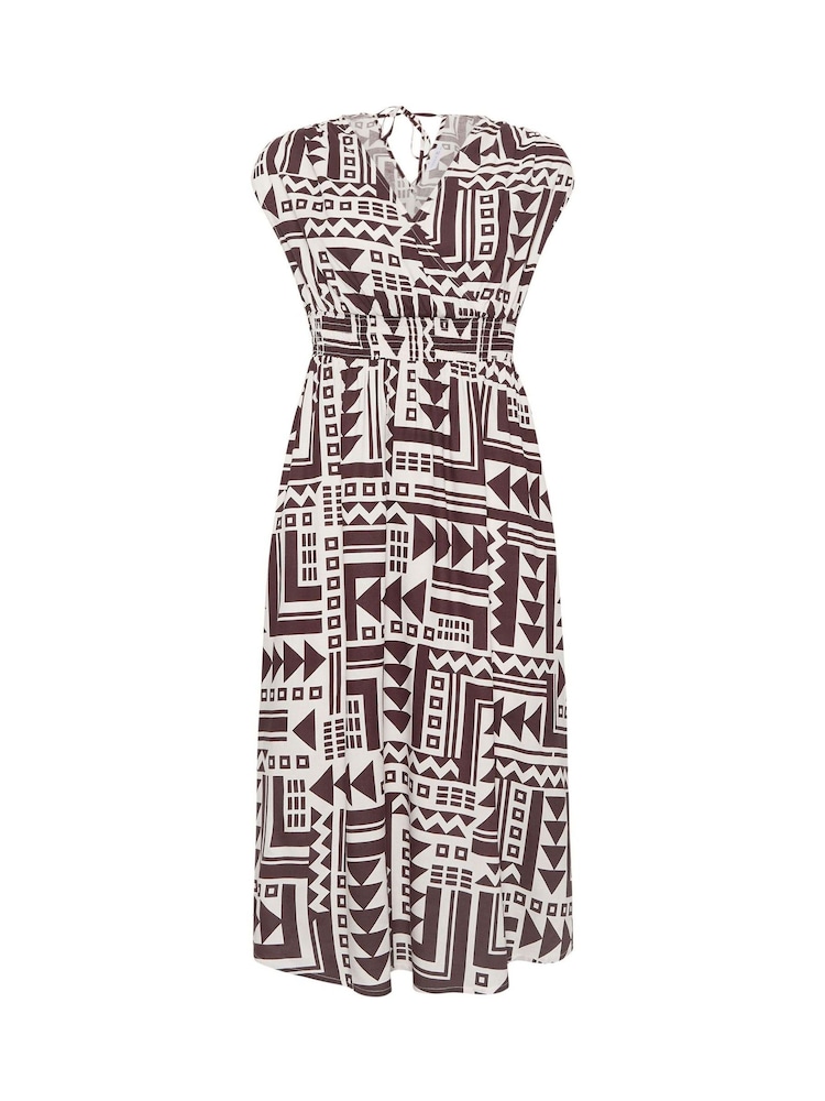PixieGirl Petite Brown Abstract Wrap Front Midi Dress - Image 5 of 5