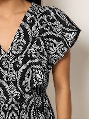 PixieGirl Petite Black Linen Blend Frill Print Maxi Dress - Image 3 of 5