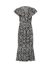 PixieGirl Petite Black Linen Blend Frill Print Maxi Dress - Image 5 of 5
