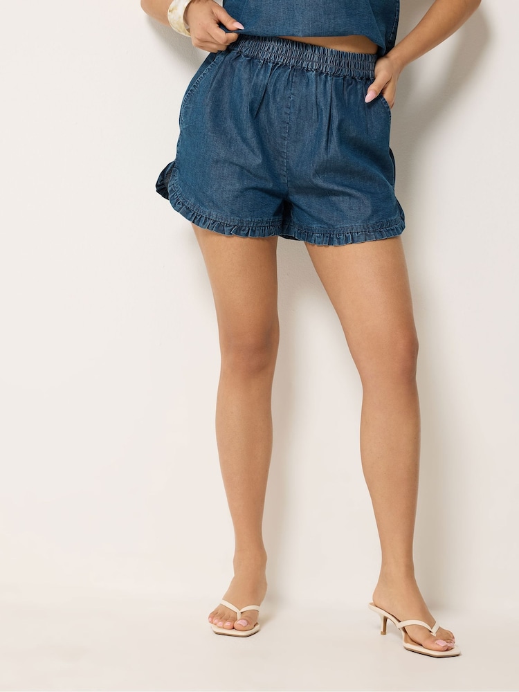 PixieGirl Petite Blue Denim Frill Short - Image 2 of 5 PixieGirl Petite Blue Denim Frill Short - Image 2 of 5