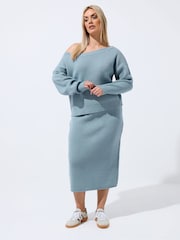Yours Curve Blue Limited Off Shoulder Knitted Jumper - Image 2 of 5