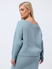 Yours Curve Blue Limited Off Shoulder Knitted Jumper - Image 3 of 5