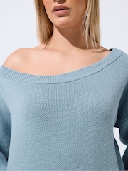 Yours Curve Blue Limited Off Shoulder Knitted Jumper - Image 4 of 5