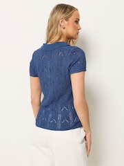 Long Tall Sally Blue Knitted Polo Cardigan - Image 3 of 5