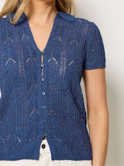 Long Tall Sally Blue Knitted Polo Cardigan - Image 4 of 5