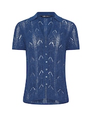 Long Tall Sally Blue Knitted Polo Cardigan - Image 5 of 5