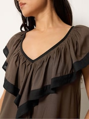 PixieGirl Petite Brown Contrast Frill Maxi Dress - Image 4 of 5