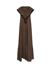 PixieGirl Petite Brown Contrast Frill Maxi Dress - Image 5 of 5