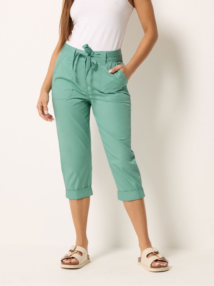 M&Co Green Petite Cotton Poplin Cropped Trousers - Image 1 of 4