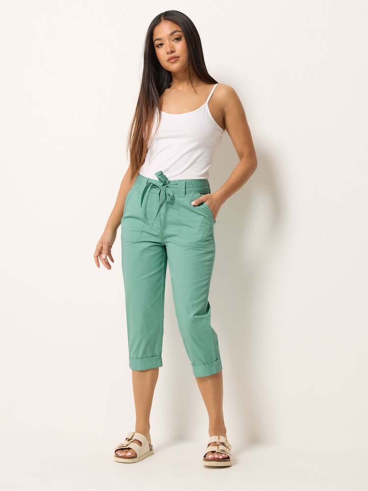 M&Co Green Petite Cotton Poplin Cropped Trousers - Image 2 of 4