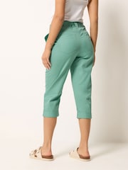 M&Co Green Petite Cotton Poplin Cropped Trousers - Image 3 of 4