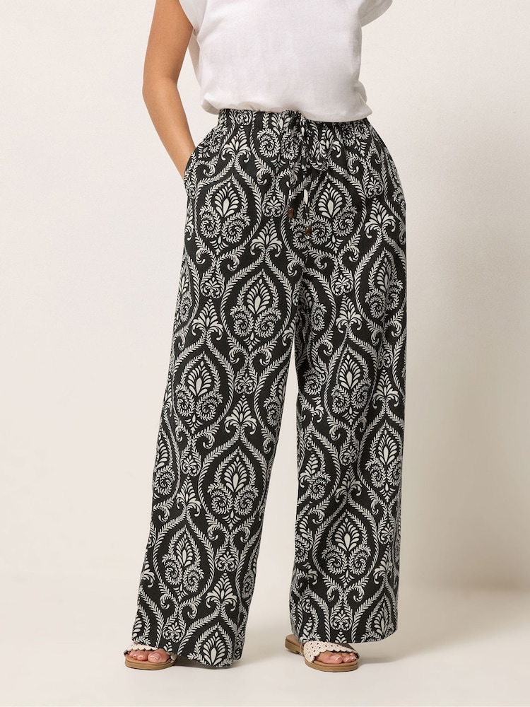PixieGirl Petite Black Tile Print Wide Leg Trousers - Image 2 of 5