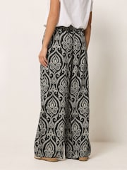 PixieGirl Petite Black Tile Print Wide Leg Trousers - Image 3 of 5