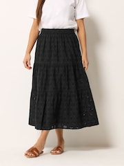 M&Co Black Petite Broderie Tiered Skirt - Image 1 of 5