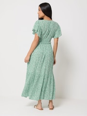 M&Co Green Petite Shirred Waist Printed Crinkle Dress - Image 3 of 5