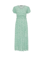 M&Co Green Petite Shirred Waist Printed Crinkle Dress - Image 5 of 5