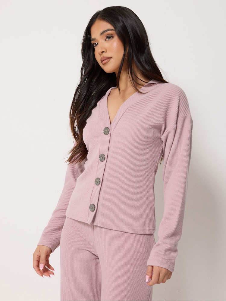 PixieGirl Petite Pink Textured Long Sleeve Button Cardigan - Image 1 of 1