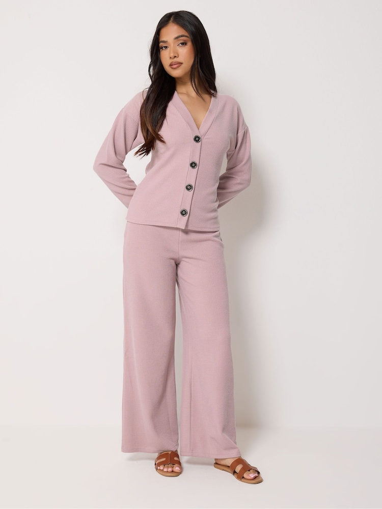 PixieGirl Petite Pink Textured Long Sleeve Button Cardigan - Image 2 of 5