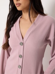 PixieGirl Petite Pink Textured Long Sleeve Button Cardigan - Image 4 of 5