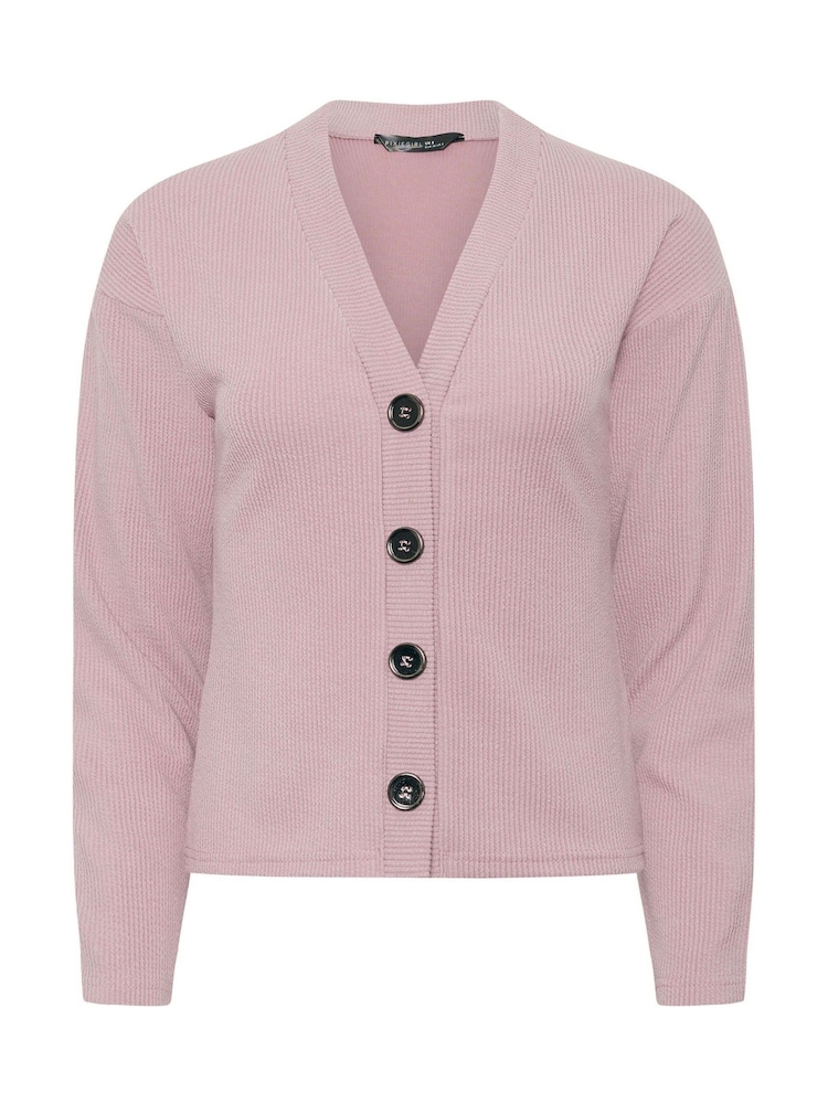 PixieGirl Petite Pink Textured Long Sleeve Button Cardigan - Image 5 of 5