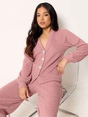 PixieGirl Petite Pink Soft Touch Silver Button Cardigan - Image 1 of 5