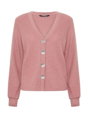 PixieGirl Petite Pink Soft Touch Silver Button Cardigan - Image 5 of 5