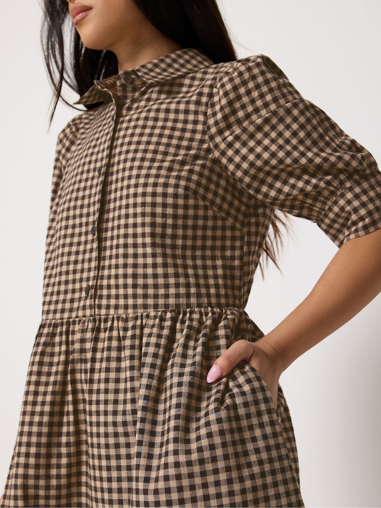 Buy PixieGirl Petite Brown Short Sleeve Gingham Shirt Midi Dress from the  Next UK online shop