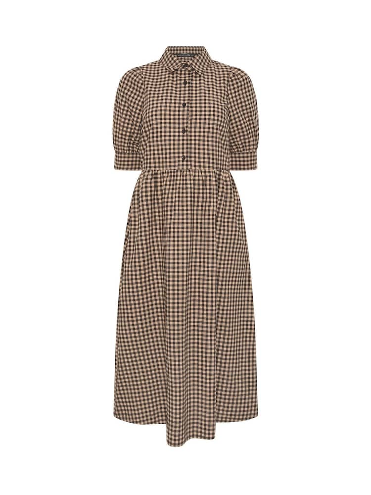 PixieGirl Petite Brown Short Sleeve Gingham Shirt Midi Dress - Image 5 of 5 PixieGirl Petite Brown Short Sleeve Gingham Shirt Midi Dress - Image 5 of 5