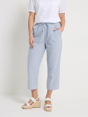 M&Co Blue Petite Stripe Straight Leg Cropped Trousers - Image 1 of 5