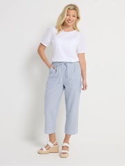 M&Co Blue Petite Stripe Straight Leg Cropped Trousers - Image 2 of 5