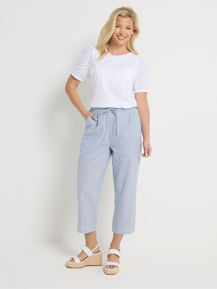 M&Co Blue Petite Stripe Straight Leg Cropped Trousers - Image 2 of 5