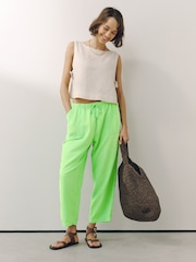 Bright Green Barrel Leg Trousers with Linen - Image 1 of 7