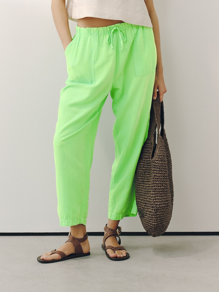 Bright Green Barrel Leg Trousers with Linen - Image 2 of 7