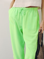 Bright Green Barrel Leg Trousers with Linen - Image 4 of 7