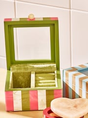 Oliver Bonas Green Resin Striped Small Jewellery Box - Image 1 of 6