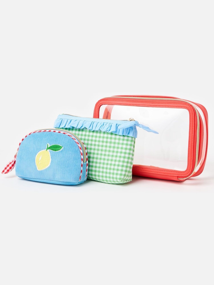 Oliver Bonas Set of 3 Green Blue & Orange Wash Bags - Image 1 of 6