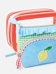 Oliver Bonas Set of 3 Green Blue & Orange Wash Bags - Image 2 of 6