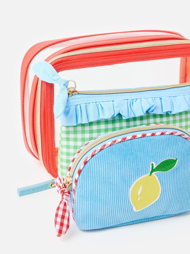 Oliver Bonas Set of 3 Green Blue & Orange Wash Bags - Image 2 of 6