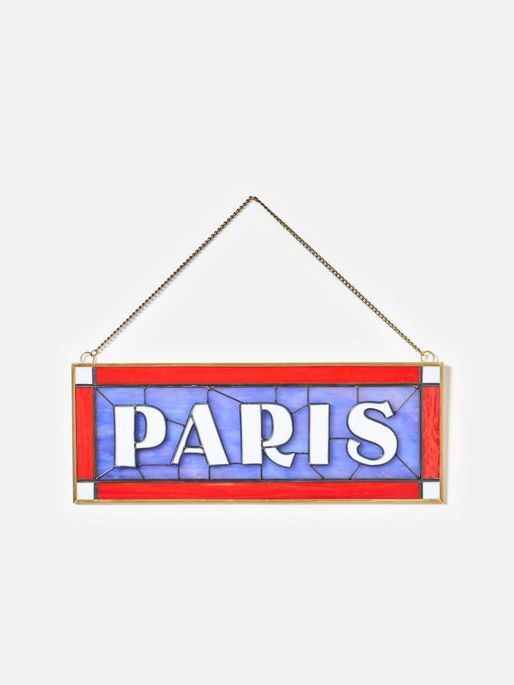 Oliver Bonas Red & Blue Paris Stained Glass Wall Art - Image 1 of 5