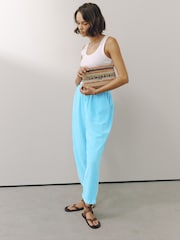 Bright Blue Barrel Leg Trousers with Linen - Image 1 of 7