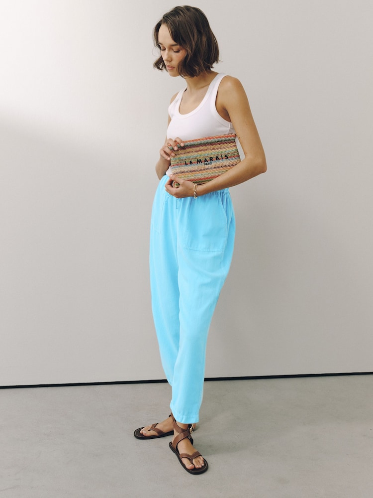 Bright Blue Barrel Leg Trousers with Linen - Image 1 of 7