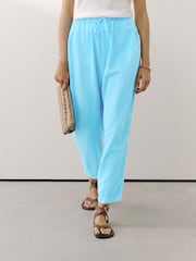 Bright Blue Barrel Leg Trousers with Linen - Image 3 of 7
