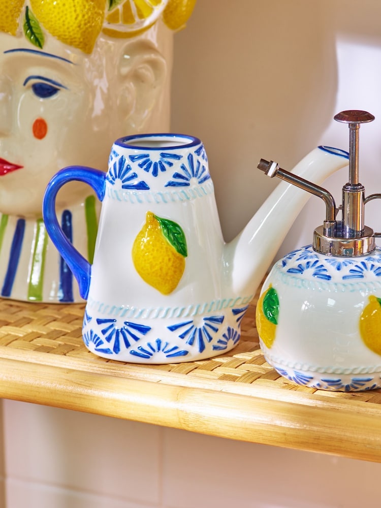 Oliver Bonas Blue Lemons Ceramic Watering Can - Image 2 of 5