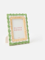 Oliver Bonas Green Raffia Photo Frame 4x6 - Image 1 of 4