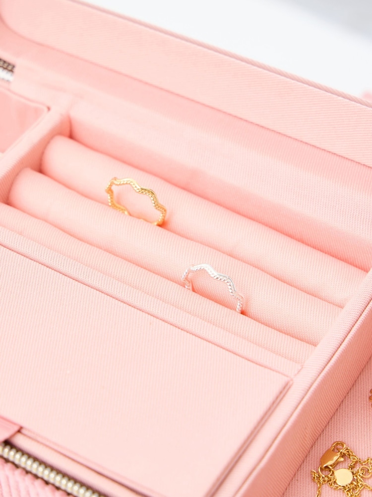 Oliver Bonas Pink Brown Corduroy Large Rectangle Jewellery Box - Image 6 of 6