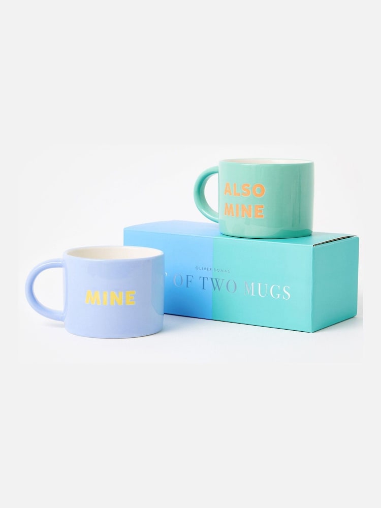 Oliver Bonas Set of 2 Blue Mine & Also Mine Ceramic Mugs - Image 1 of 5