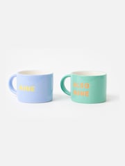 Oliver Bonas Set of 2 Blue Mine & Also Mine Ceramic Mugs - Image 2 of 5