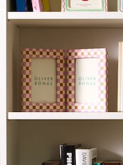 Oliver Bonas Pink Agns Burnt Orange Check Double Picture Frame 4x6 - Image 2 of 5