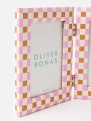 Oliver Bonas Pink Agns Burnt Orange Check Double Picture Frame 4x6 - Image 3 of 5