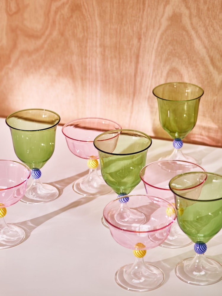 Oliver Bonas Set of 2 Pink Olleta Swirl Coupes - Image 2 of 6